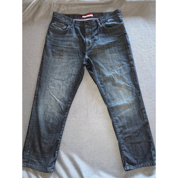 Tommy Hilfiger Straight Leg Jeans Men’s 38x30 Dark Wash Distressed Look - Picture 1 of 9